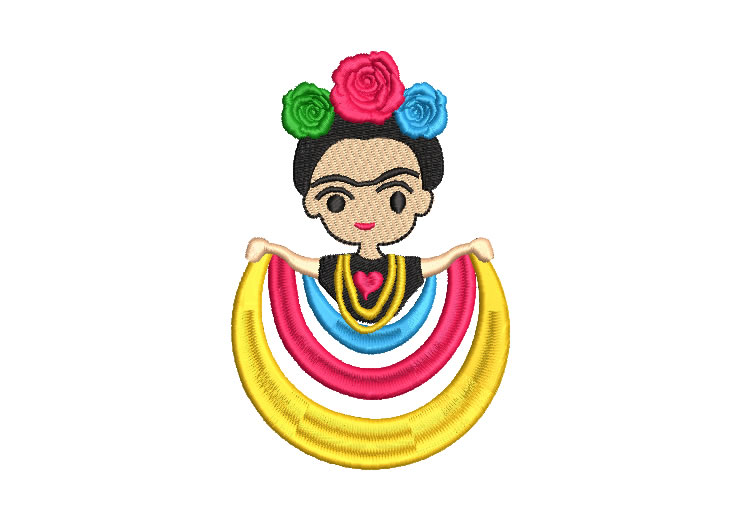 Mexican Frida Kahlo Doll with Roses Embroidery Designs