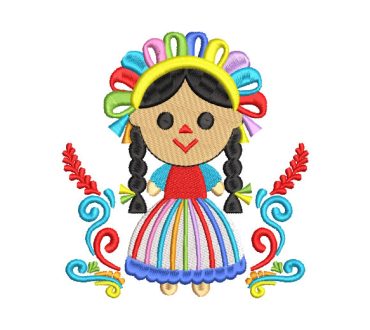 Mexican Lele Doll with Flowers Embroidery Designs