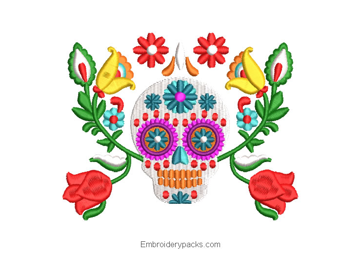 Mexican skull catrina embroidery design