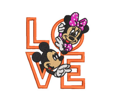Mickey Mouse and Minnie Mouse with Love Letter Embroidery Designs