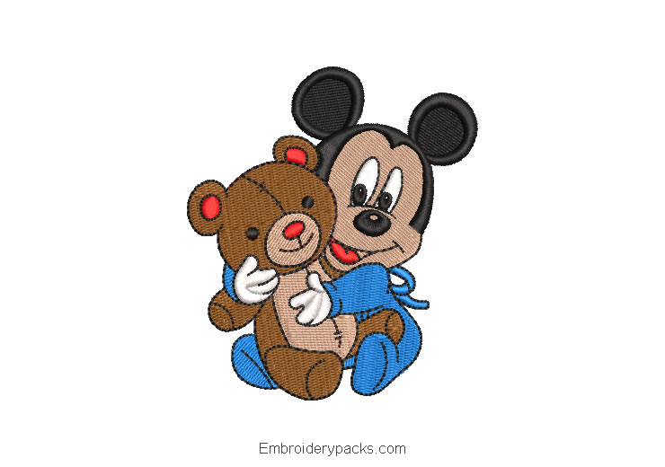 Mickey Mouse with Bear Embroidery Design