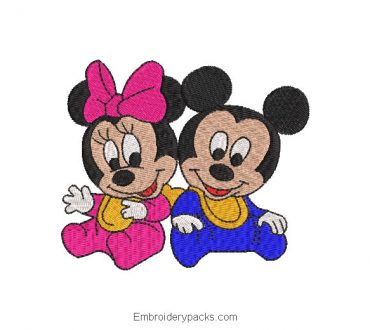 Mickey mouse and minnie babies embroidery design