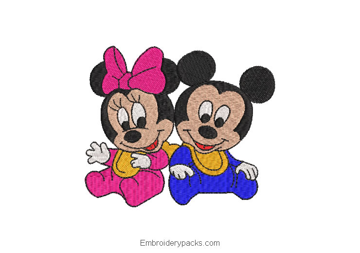 Mickey mouse and minnie babies embroidery design