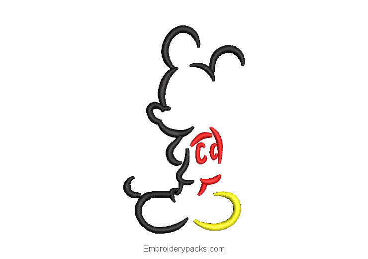 Mickey mouse silhouette embroidery design