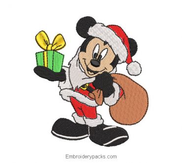 Mickey with Christmas gift embroidered design