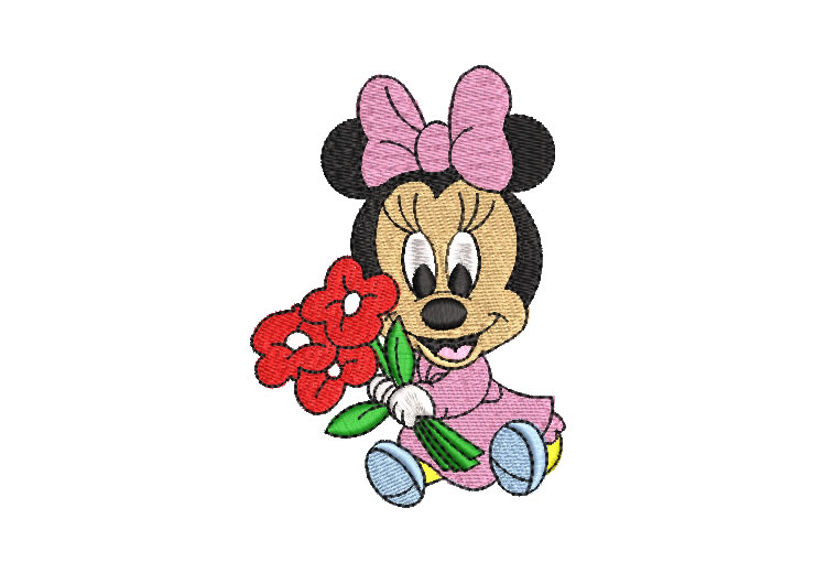Minnie Mouse Baby with Flowers Embroidery Designs