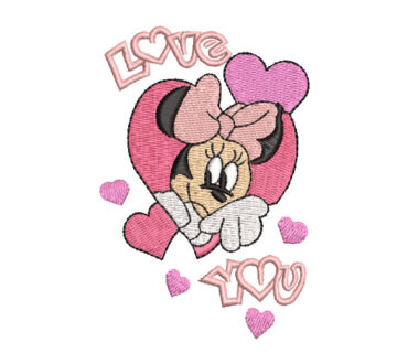 Minnie Mouse with Heart and Letters Embroidery Designs