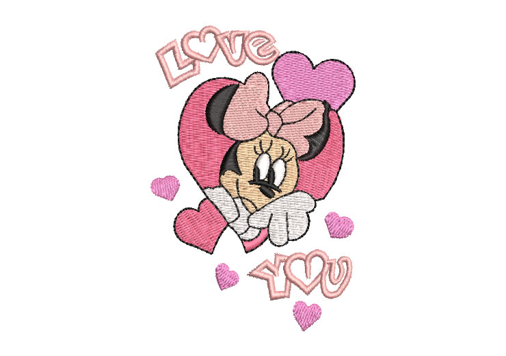 Minnie Mouse with Heart and Letters Embroidery Designs