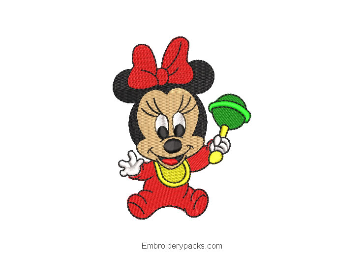 Minnie mouse baby with toy embroidery