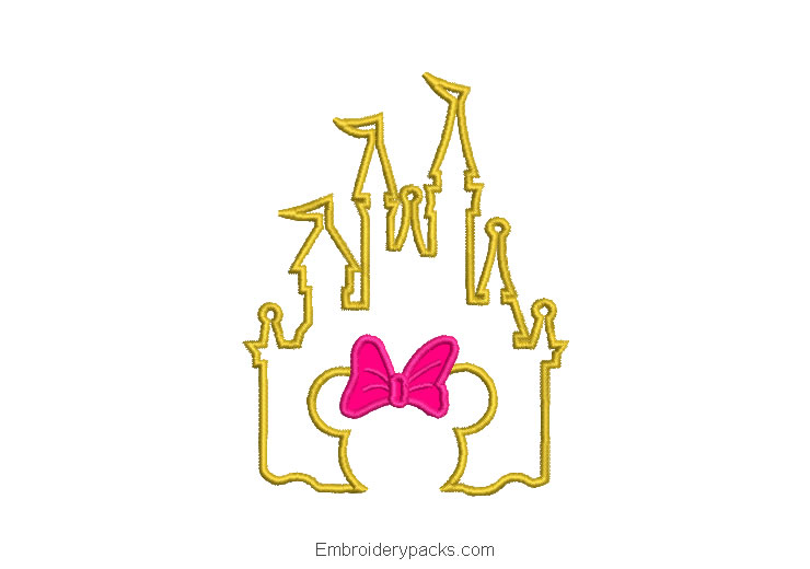 Minnie mouse castle embroidery design with application
