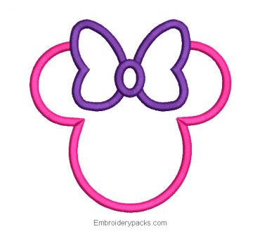 Minnie mouse face embroidery design with application