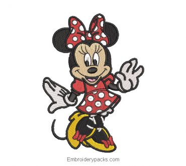 Minnie mouse with red dress embroidered design