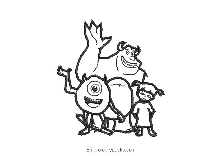 Monsters inc family silhouette embroidery design