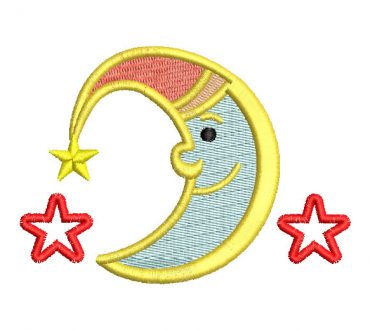 Moon with Stars Embroidery Design