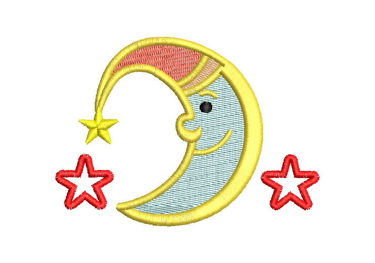 Moon with Stars Embroidery Design
