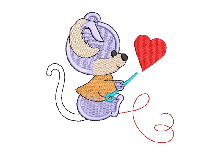 Mouse with Heart Embroidery Designs