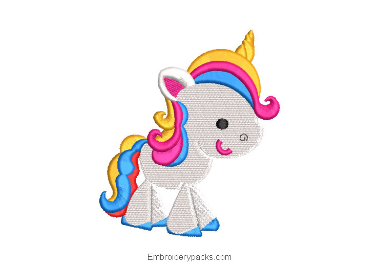 Multicolor unicorn pony embroidery design