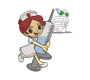 Nurse with embroidery designs vaccine