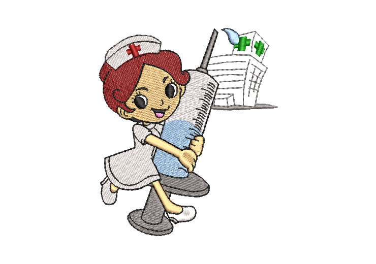 Nurse with embroidery designs vaccine