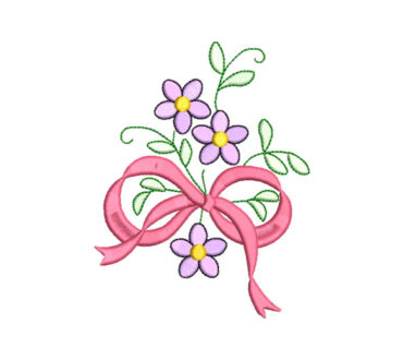 Pink Bow with Flowers Embroidery Designs