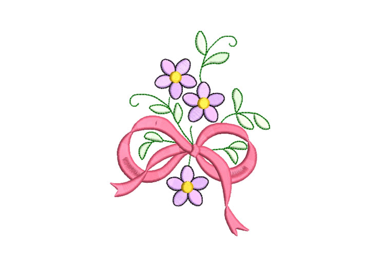 Pink Bow with Flowers Embroidery Designs