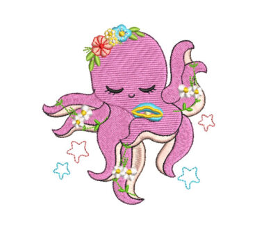 Pink Octopus Kids Embroidery Designs