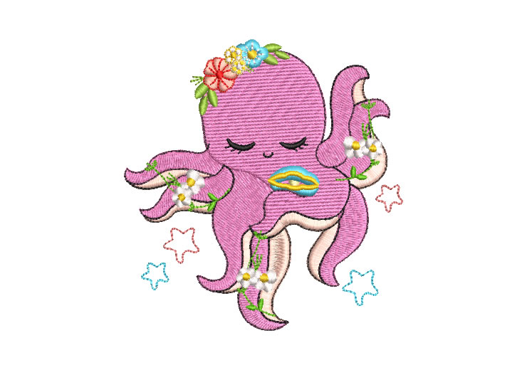 Pink Octopus Kids Embroidery Designs