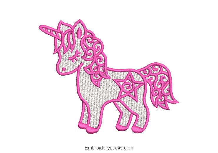Pink Unicorn Pony Embroidery Design