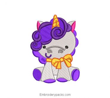 Purple unicorn pony embroidery design