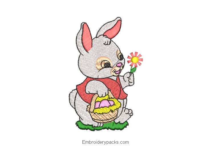Rabbit with flowers embroidery design