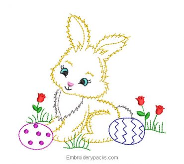 Rabbit with roses embroidery design