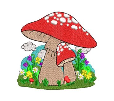 Red Mushrooms with Flowers and Decorations