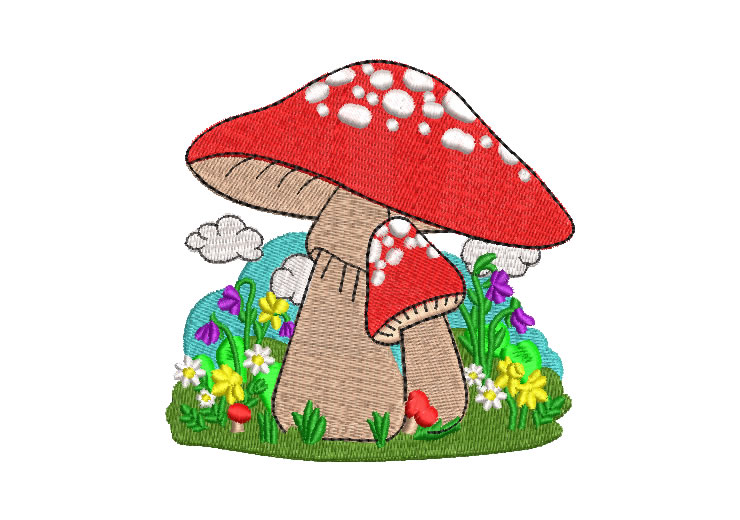 Red Mushrooms with Flowers and Decorations