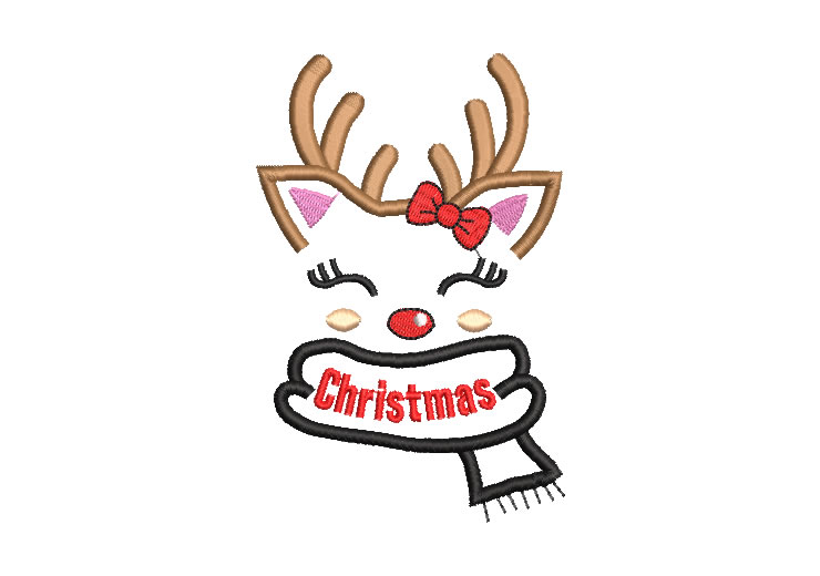 Reindeer with a Christmas Scarf Embroidery Designs