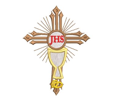Religious Cross Cup with Letter JHS Embroidery Designs