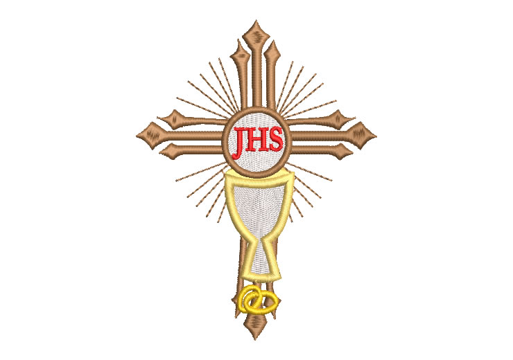 Religious Cross Cup with Letter JHS Embroidery Designs