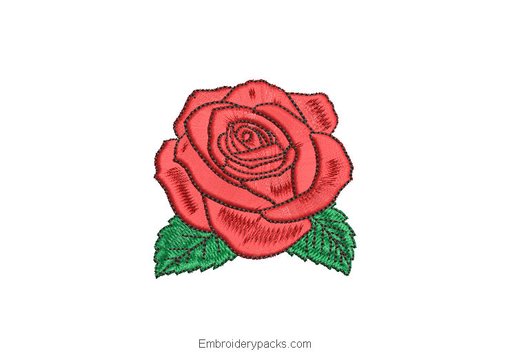 Rose Embroidered Design with Green Leaves