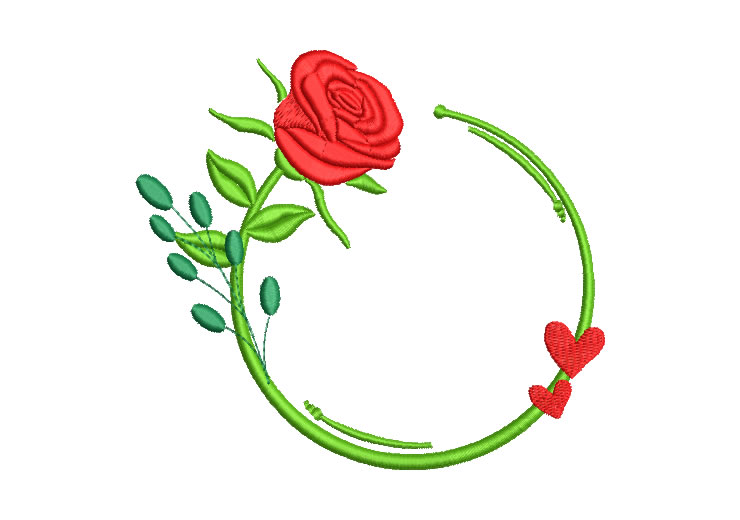 Rose with Heart Embroidery Designs