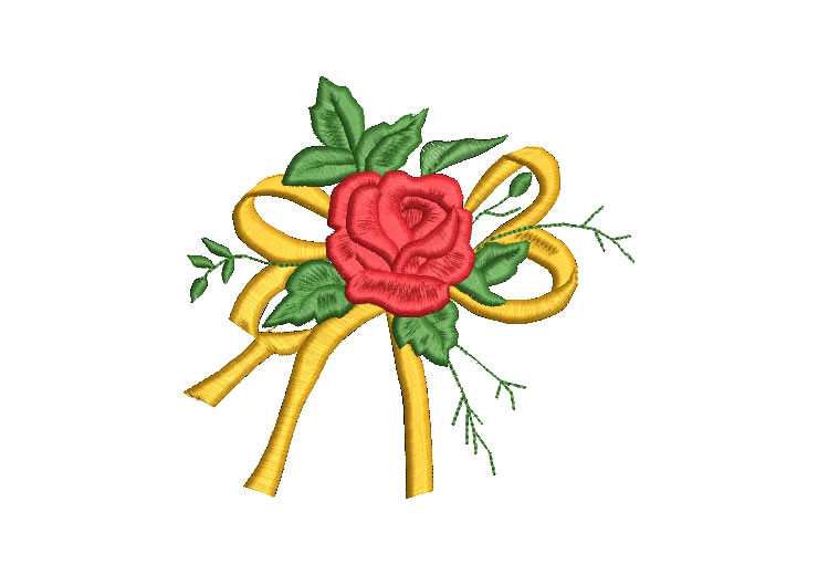 Rose with Pretty Bow Embroidery Designs