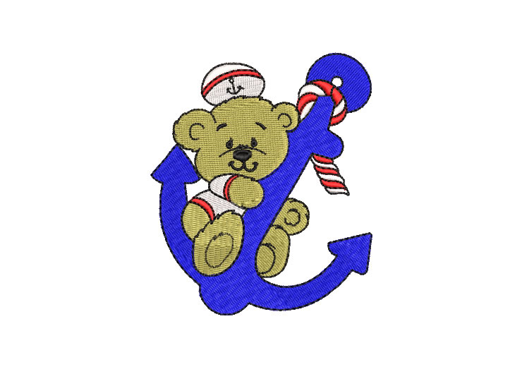 Sailor Bear with Anchor Embroidery Designs