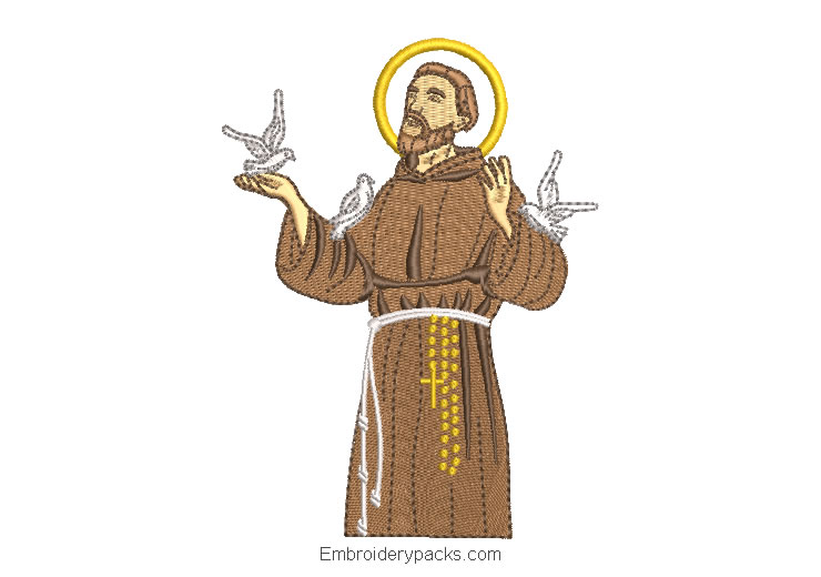 Saint Francis of Assisi Embroidered Design with Dove