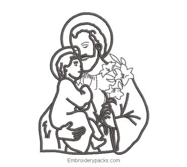 Saint embroidered design with child and flowers