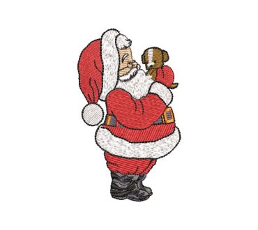 Santa Claus Holding a Dog at Christmas Embroidery Designs
