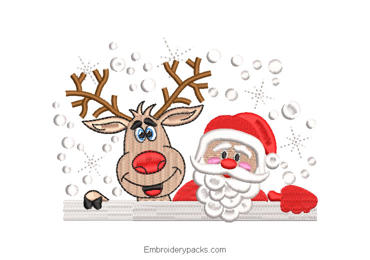 Santa Claus with reindeer embroidery design