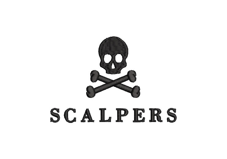 Scalpers Skull Logo with Letter Embroidery Designs