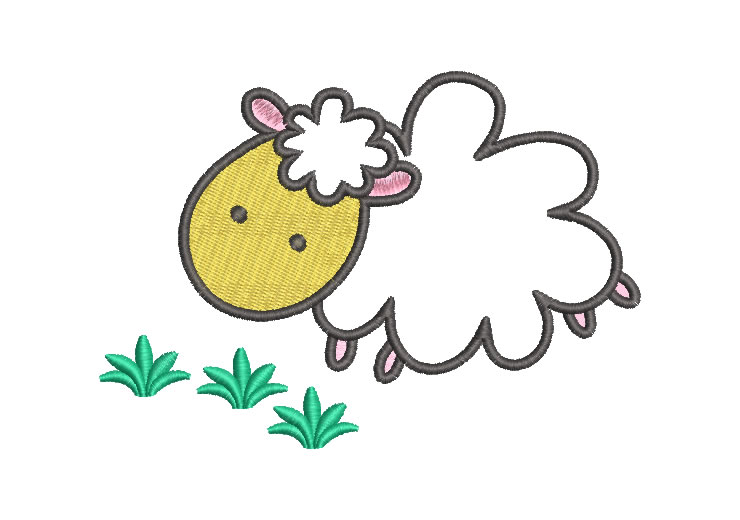 Sheep with Grass Embroidery Designs