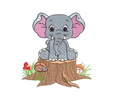 Sitting Elephant Kids Embroidery Designs