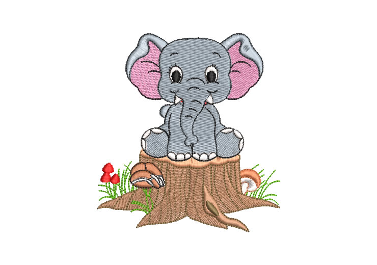 Sitting Elephant Kids Embroidery Designs