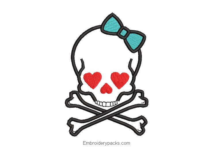 Skull with hearts embroidery design