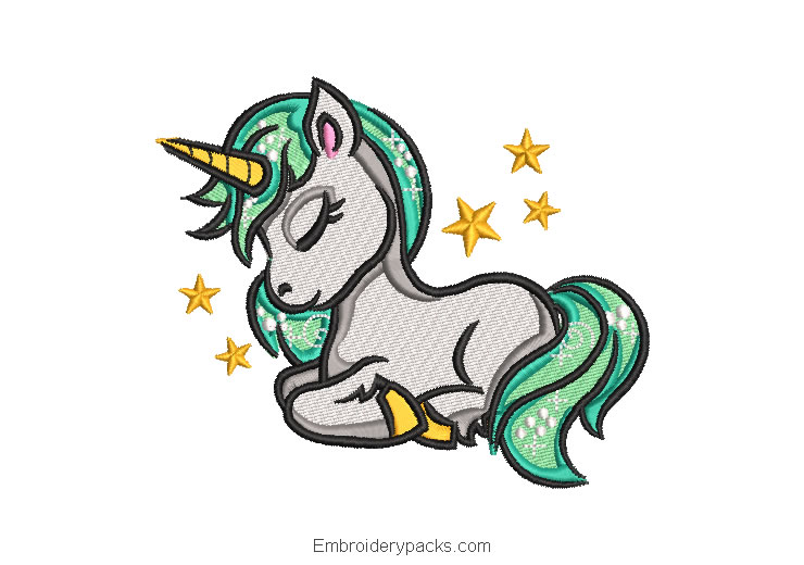 Sleeping unicorn pony embroidery